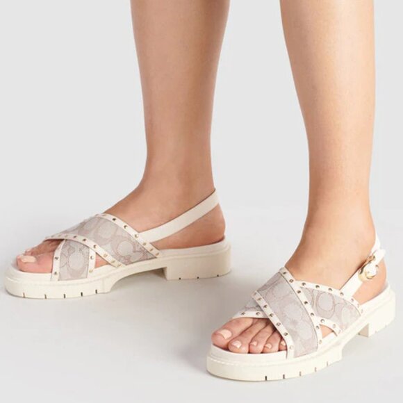 COACH Palmer Signature Jacquard Slingback Sandals In Stone size 6B - Picture 2 of 16